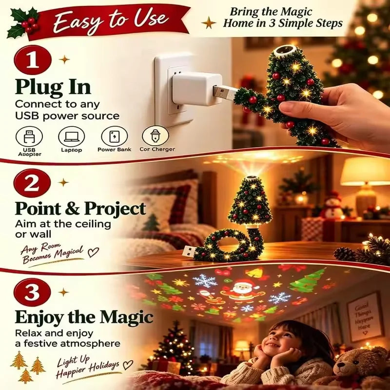 Christmas Tree Design Plug in Ceiling Projector Indoor, for Room Decor DIY Holiday Party Xmas Gifts