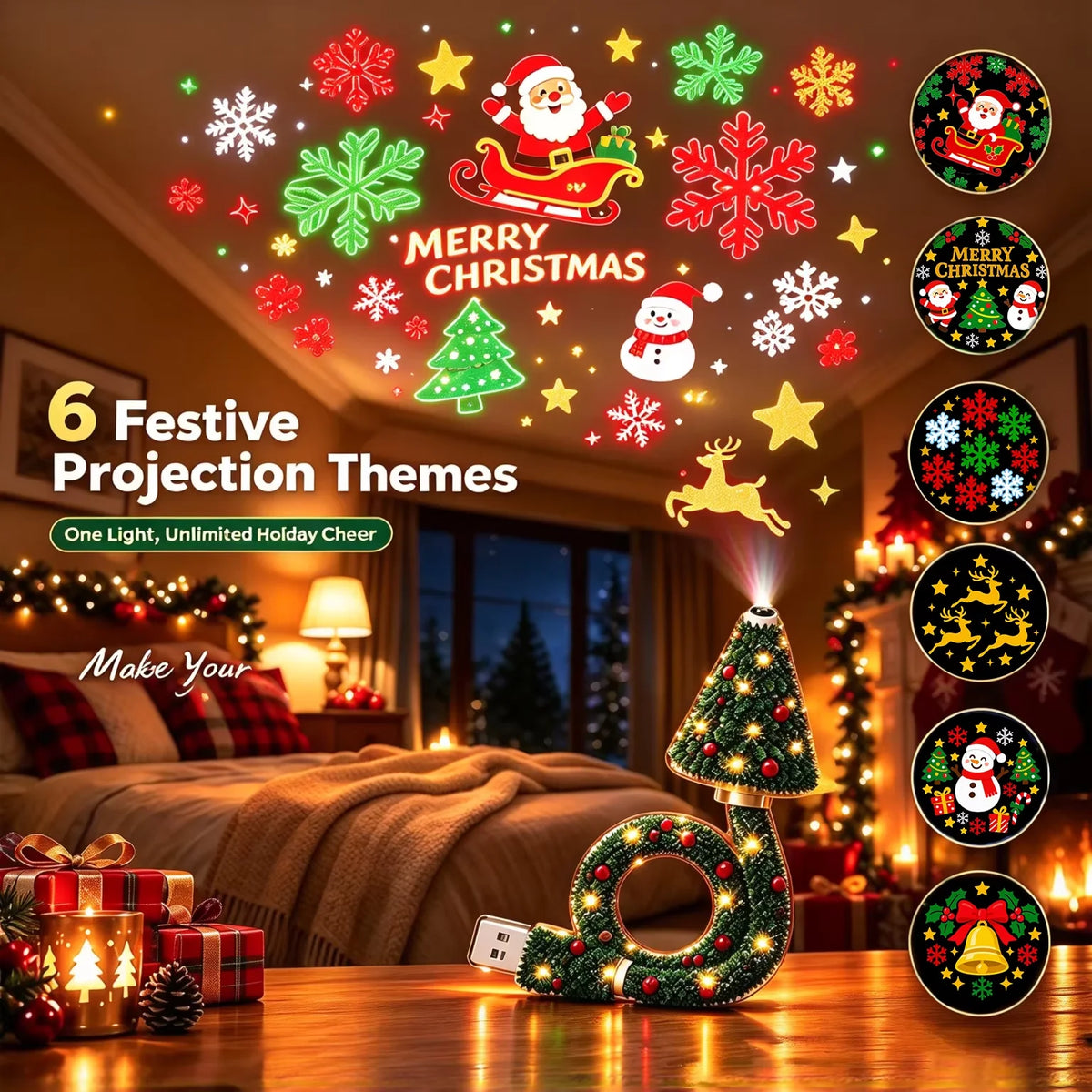 Christmas Tree Design Plug in Ceiling Projector Indoor, for Room Decor DIY Holiday Party Xmas Gifts